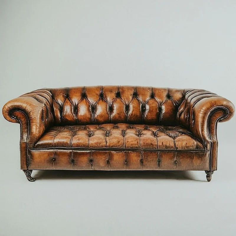 Brązowa skórzana kanapa z siedziskiem i plecami