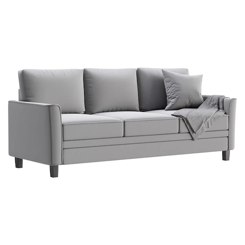 Nowoczesna kanapa z poduszką i płytką izolowaną na białym tle