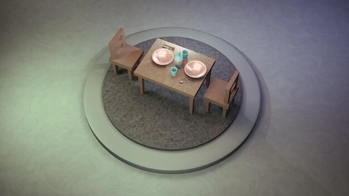 Stół 3D z 2 krzesłami w jadalni